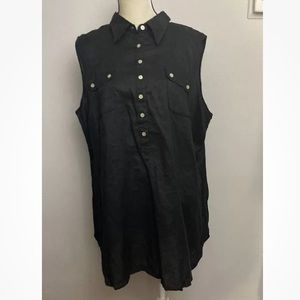 12-24 Avenue black top Shirt button up 100% linen tunic 22 24 NWT NEW
